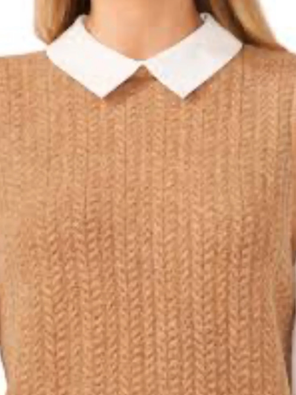Knit Point Collar Long Sleeve Twofer Scalloped Sweater